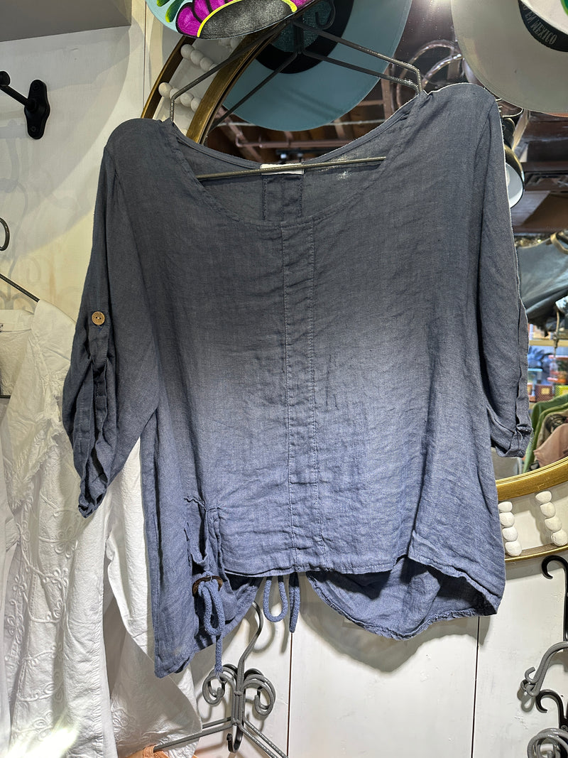 Linen Top With Pocket and Tie